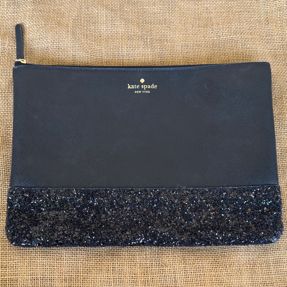 kate spade black glitter top-zip pouch Wallet Bag Large - Picture 7 of 8